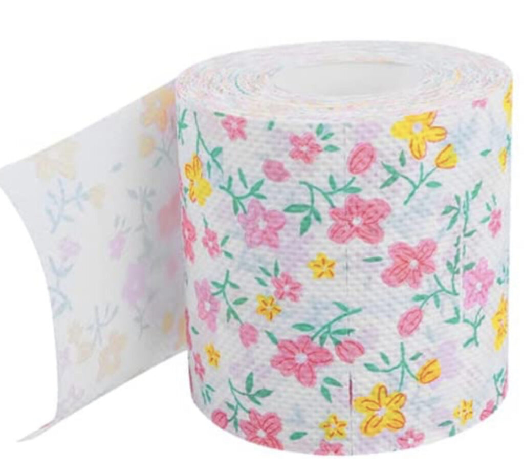 Floral pattern toilet paper. 