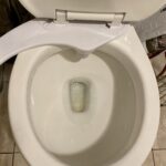 Dirty toilet bowl to be cleaned with coke