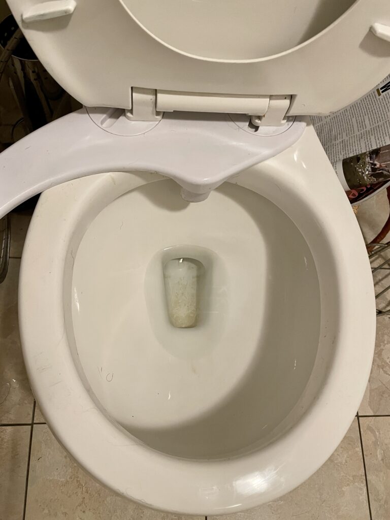 Dirty toilet bowl to be cleaned with coke