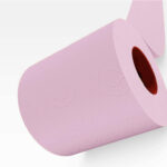 Roll of pink toilet paper.
