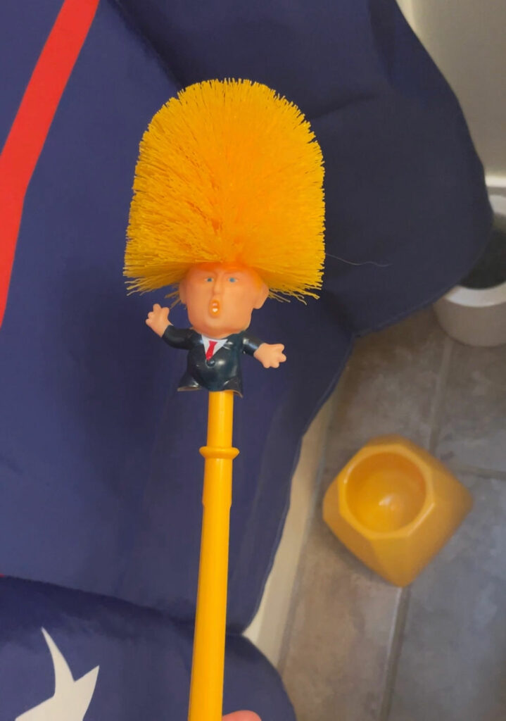 Donald Trump toilet brush and holder. 