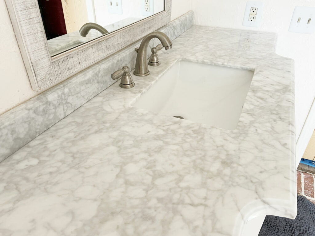 Finished sealed marble bathroom counter.